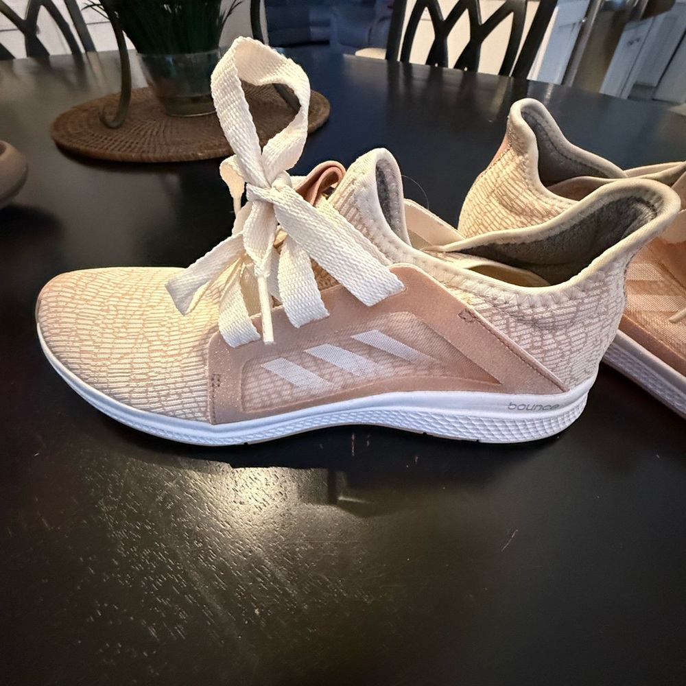 Adidas Cream and Pink Sneakers Sleek Low-Top Design
